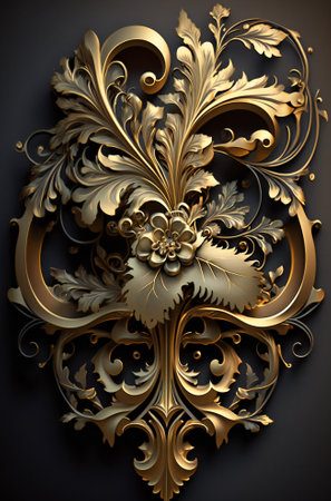 Floral metallic filigree ornament. Created with Generative AI technology.の素材