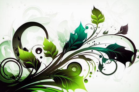Green abstract floral background. Decorative foliage illustration. Created with Generative AI technology.の素材