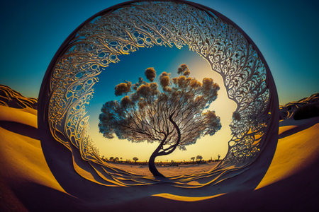 Stylized abstract artistic tree shape. Created with Generative AI technology.の素材