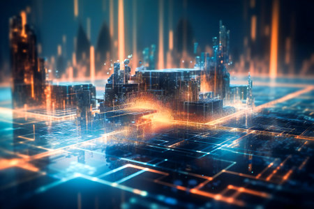 Generic information technology, computer architecture or artificial intelligence abstract concept illustration. Created with Generative AI technology.の素材