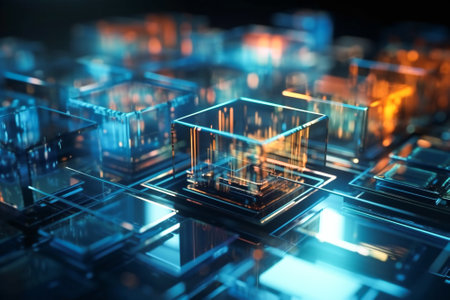 Generic information technology, computer architecture or artificial intelligence abstract concept illustration. Created with Generative AI technology.の素材