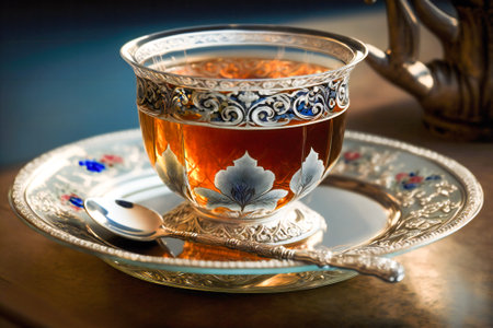 Traditional oriental tea cup and accesories. Created with Generative AI technology.の素材