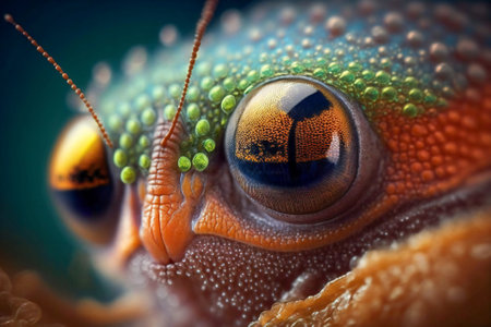 Extreme close up of colorful insect eyes. Created with Generative AI technology.の素材