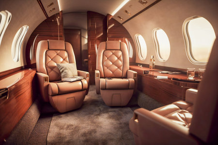 Private plane luxury interior. Created with Generative AI technology.の素材