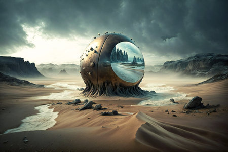 Strange, bizarre ancient alien structure on an alien planet. Created with Generative AI technology.の素材