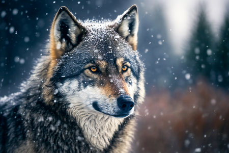 Illustration of a lone wolf in wilderness. Created with Generative AI technology.の素材