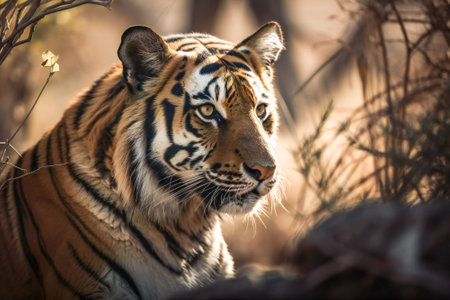 Tiger in nature. Created with Generative AI technology.の素材