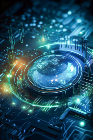 Generic information technology, computer architecture or artificial intelligence abstract concept illustration. Created with Generative AI technology.の素材