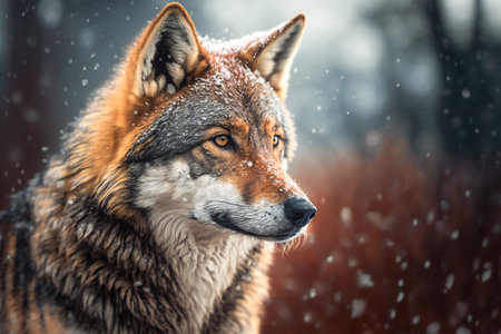 Illustration of a lone wolf in wilderness. Created with Generative AI technology.の素材