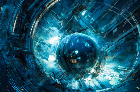 Illustration of artificial intelligence or quantum computer concept. Created with Generative AI technology.の素材