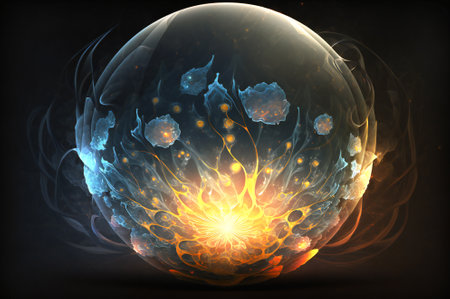 Energy orb. Flames inside a glass sphere. Created with Generative AI technology.の素材
