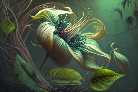 Strange - maybe alien - flower under water. Created with Generative AI technology.の素材