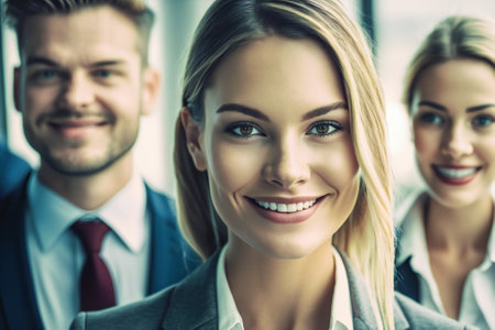 A group of smiling young executives, business people or students. Created with Generative AI technology.の素材