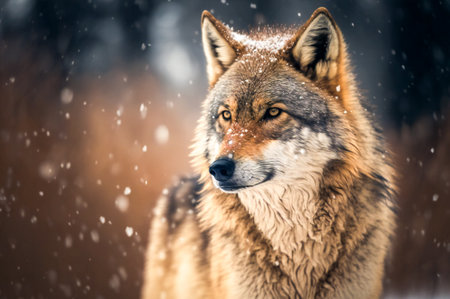 Illustration of a lone wolf in wilderness. Created with Generative AI technology.の素材