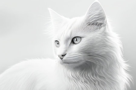 Wild white cat in the winter, white background. Created with Generative AI technology.の素材