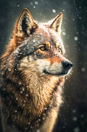 Illustration of a lone wolf in wilderness. Created with Generative AI technology.の素材