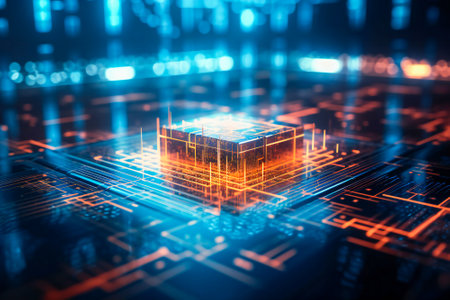 Generic information technology, computer architecture or artificial intelligence abstract concept illustration. Created with Generative AI technology.の素材