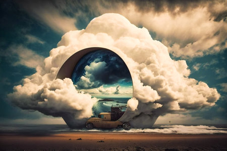 Surreal, bizarre dream clouds abstract landscape. Created with Generative AI technology.の素材