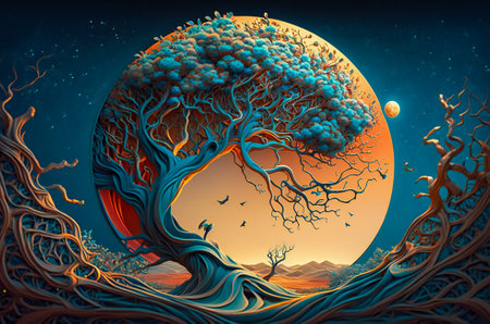 Stylized abstract artistic tree shape. Created with Generative AI technology.の素材
