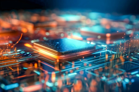 Generic information technology, computer architecture or artificial intelligence abstract concept illustration. Created with Generative AI technology.の素材