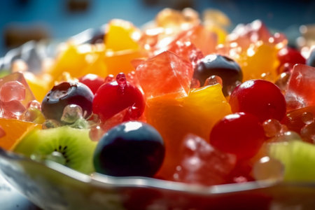 Delicious fresh fruits salad closeup. Created with Generative AI technology.の素材