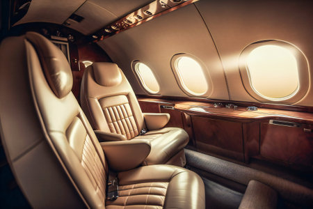 Private plane luxury interior. Created with Generative AI technology.の素材