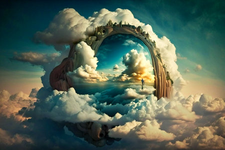 Surreal, bizarre dream clouds abstract landscape. Created with Generative AI technology.の素材