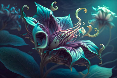 Strange - maybe alien - flower under water. Created with Generative AI technology.の素材