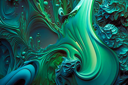 Blue and green abstract shapes. Created with Generative AI technology.の素材