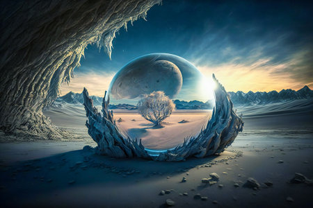 Strange, bizarre ancient alien structure on an alien planet. Created with Generative AI technology.の素材