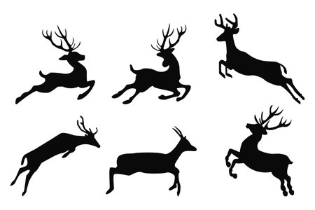 Set of Deer Silhouette Vector Illustrationのイラスト素材