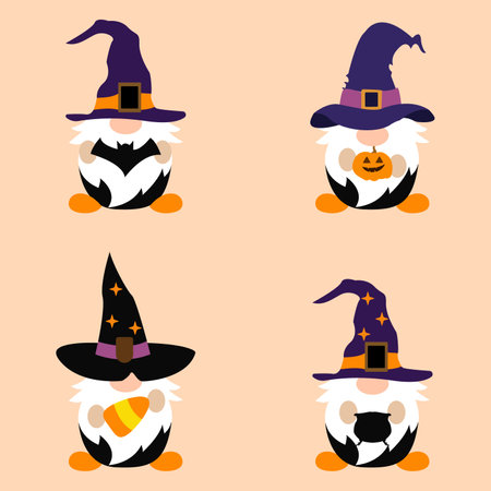 Halloween Gnomes in Witch Hatsのイラスト素材