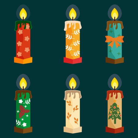 Flat design christmas candle collectionのイラスト素材