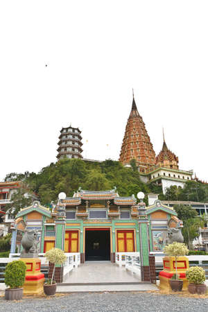 thai temple and Chinese temple in kanchanaburi thailandの写真素材