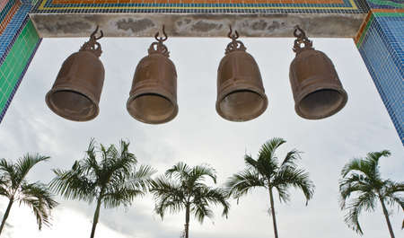 a bell hangs in a templeの写真素材