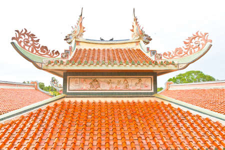 temple Chinese roof in kanchanaburi thailandの写真素材