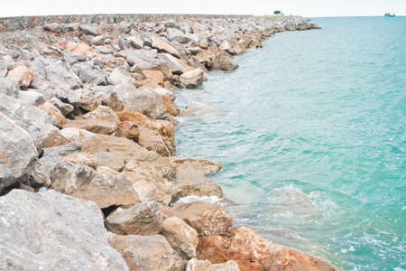 rock wave Barriers, at the harbor Cha -am Thailand.の写真素材
