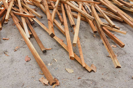 Place a pile of stacked lumber.の写真素材