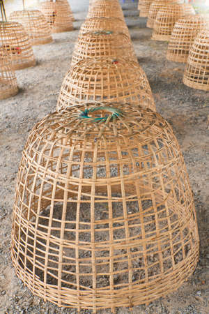 Detention cage for chickens from bambooの写真素材