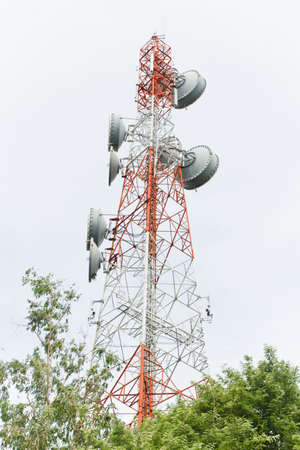 Communication signal tower, upright tall 