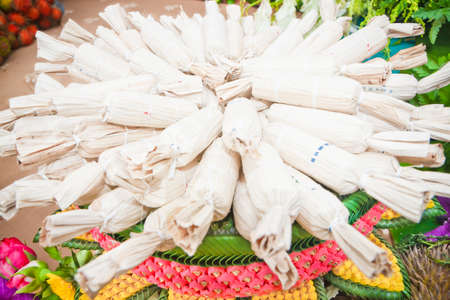 Thailand dessert called  Kalamae   Wrapped with dried leaves of the nipa palm の写真素材