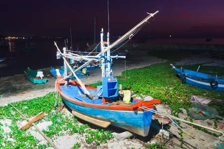 Hua -Hin famous beaches and fishing boats, in the morning.の写真素材