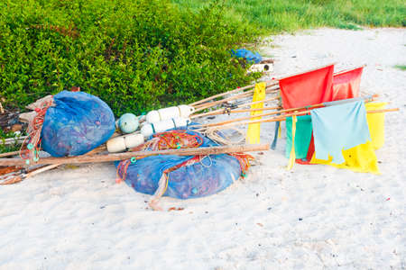 Equipment for fishing,on a Hua -Hin beach.の写真素材