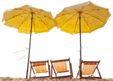 Umbrella and Beach Chair, at Cha -Am Beach ,thailand.の写真素材