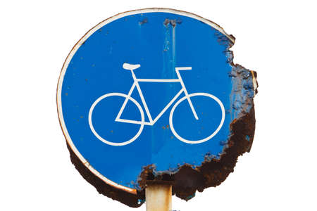 Bicycle parking sign, blue and old.の写真素材