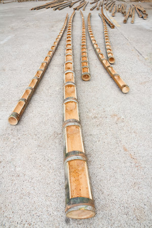 Bamboo trees made into water pipes.の写真素材
