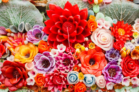The flowers are made from carved candles.の写真素材