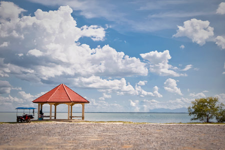 The pavilion is on the sea.の写真素材