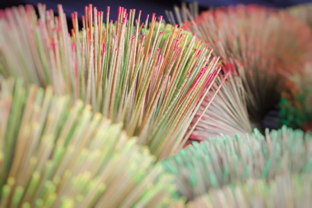 Dried sedge plants are dyed for decoration.の写真素材