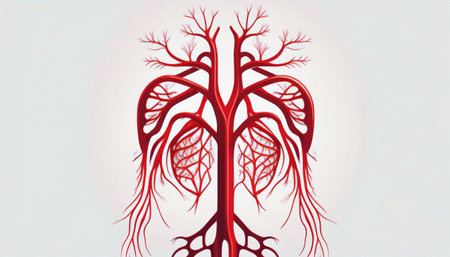Human heart with veins and arteries on white background. Vector illustration.